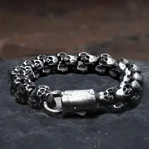 GTHIC Vintage Stainless Steel Skull Bracelet Biker Jewelry for Men Daily Wear Father's Day Gift