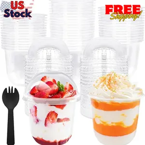 50 Pack 12oz Plastic Parfait Cups with Dome Lids