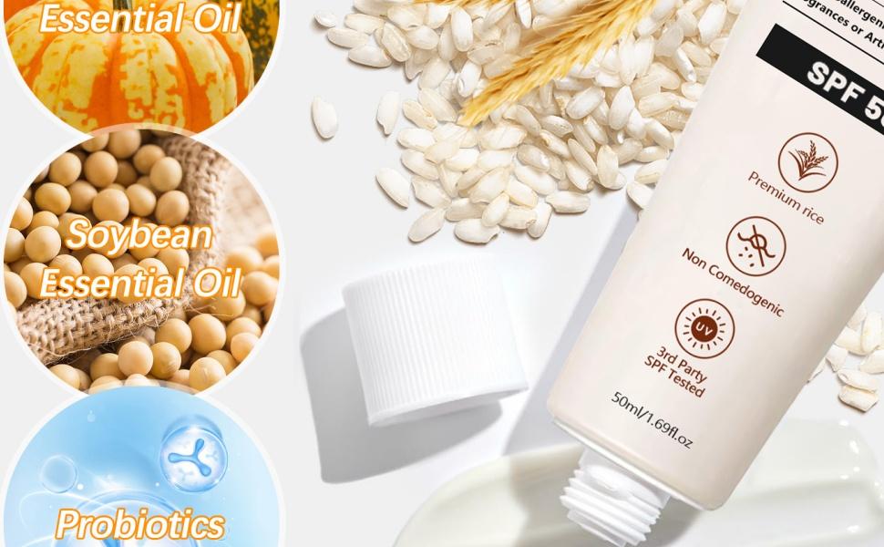 SPF 50+ with Rice Probiotics, Korean Skincare, Lightweight Non-Greasy Formula for All Skin Types, Nourishing UV Protection, 50ml (1PC)