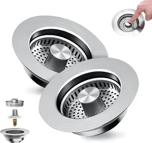 3 in1 Kitchen Sink Drain Strainer & Sink Stopper, Pop Up Stainless Steel Kitchen Drain Plug & Cover with Anti-Clogging Basket Strainer, Fit US Standard 3-1/2'' Drain Hole