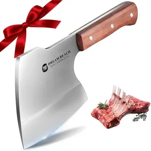 【February Faves】Dream Reach Heavy Duty Meat Cleaver Knife, Stainless Steel Hand Forged Butcher Knife for Bone Cutting, Kitchen BBQ, Christmas Gifts