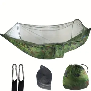 Automatic Quick-Opening Mosquito Net Hammock - Lightweight Outdoor Camping Hammock with Built-In Bug Protection, Green Fabric for Forest Adventures
