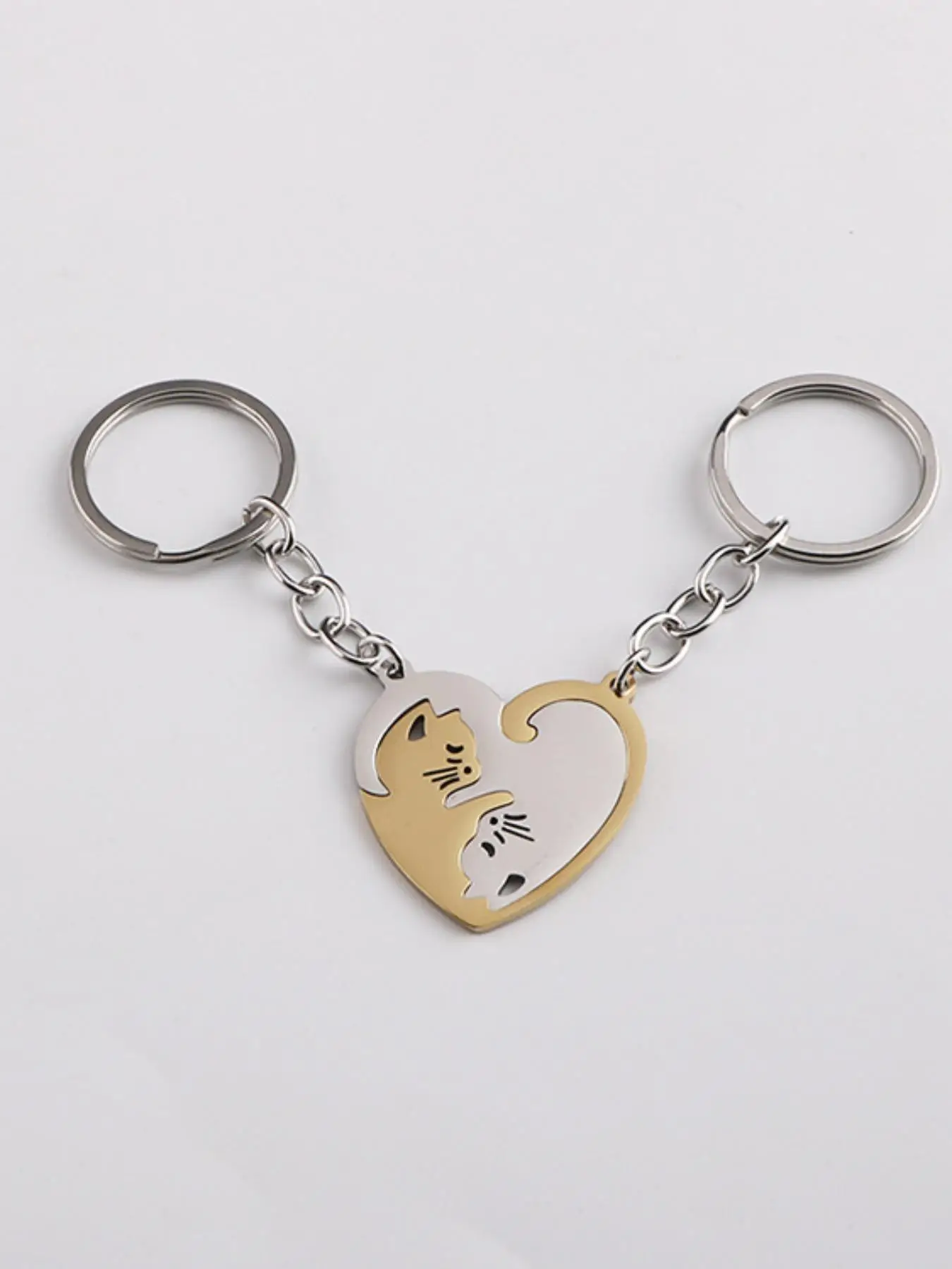 Cat Design Heart Shaped Keychain, 2pcs 2024 New Style Cute Cat Design Keychain for Bag Decoration, Trendy All-match Keychain for Friend for Birthday G