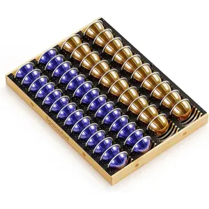 Coffee Pod Holder Drawer Organizer for Nespresso Vertuo Capsule, Bamboo Holder Tray Storage Compatible with 40 Big or 52 Small Vertuoline Pods Drawer Insert
