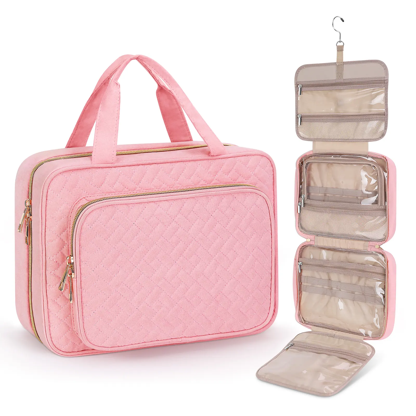 Large Capacity Hanging Toiletry Bag, Waterproof Travel Makeup Cosmetic Organizer with Hook, Partitioned Storage for Shampoo, Skincare, Perfume, Cruise & Vacation