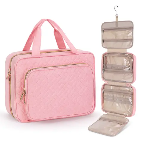 Large Capacity Hanging Toiletry Bag, Waterproof Travel Makeup Cosmetic Organizer with Hook, Partitioned Storage for Shampoo, Skincare, Perfume, Cruise & Vacation