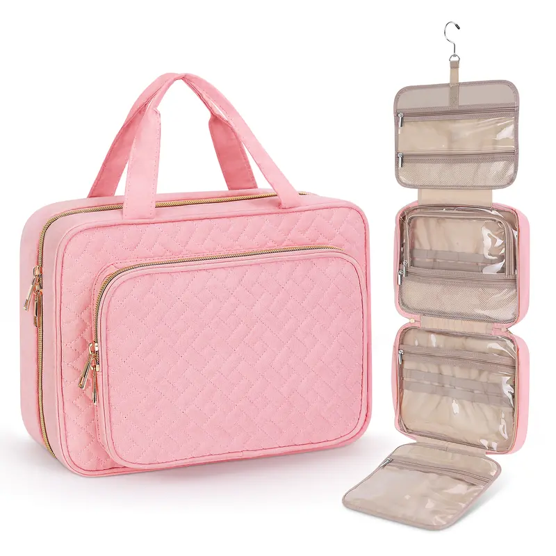 Large Capacity Hanging Toiletry Bag, Waterproof Travel Makeup Cosmetic Organizer with Hook, Partitioned Storage for Shampoo, Skincare, Perfume, Cruise & Vacation