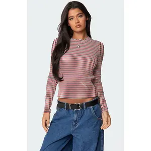 Edikted Women's Corina Ribbed Stripey Long Sleeve T-Shirt