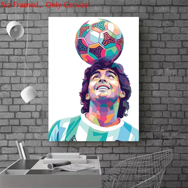 1 piece/set frameless canvas painting print poster, Classic Football player art，Diego Maradona with Soccer Ball，a perfect gift for football loves, ideal gift for bedroom, living room, dorm hallway, kitchen, mural, wall decoration, room decor