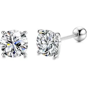 【Screw Back】Fansilver synthetic Moissanite Stud Earrings 1/2/3ct Brilliant Round Cut D Color VVS1 Clarity Lab Earrings Hypoallergenic synthetic Moissanite Stud Earrings for Women Daily classic jewelry