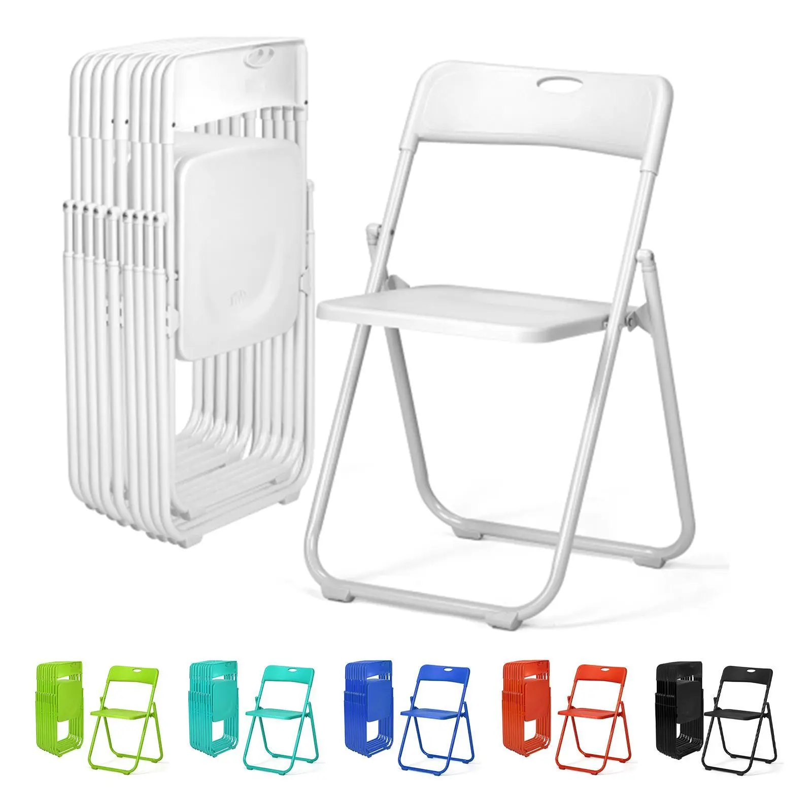 Karlhome 10-Pack Folding Chairs - 300lbs Load Capacity, 6 Colors, Lightweight Plastic + Reinforced Metal Frame, Space-Saving Furniture, Easy to Fold, Patio-Ready for Garden Party, Indoor/Outdoor Events