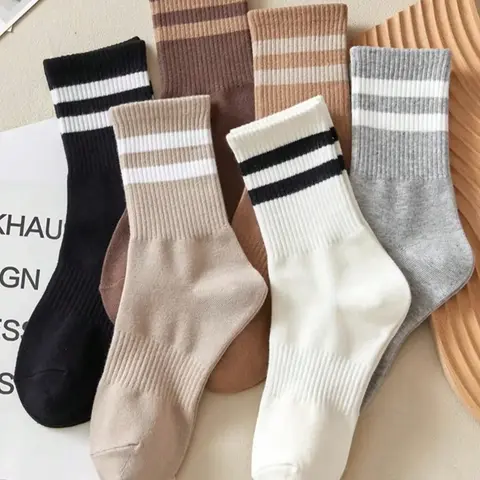 Women's Striped Breathable Casual Business Sports Running Cycling Socks, Comfortable Mid-Calf Style, Autumn Winter Fashion, Unisex Design, Casual Daily Socks, Casual Stylish Socks #GLOBAL PICKS