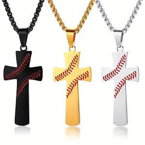 1pc Fashion Creative Baseball Cross Pendant Necklace, Holiday Party Gift Baseball Cross Necklace with Verse
