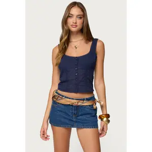 Embroidered Cotton Button Up Top