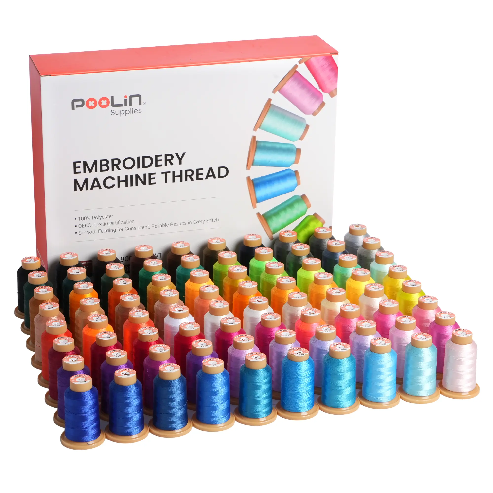 PooLin Embroidery Polyester Thread, 40wt 108D/2, 800m x 80 Colors, Sewing Threads for Sewing & Embroidery Machines