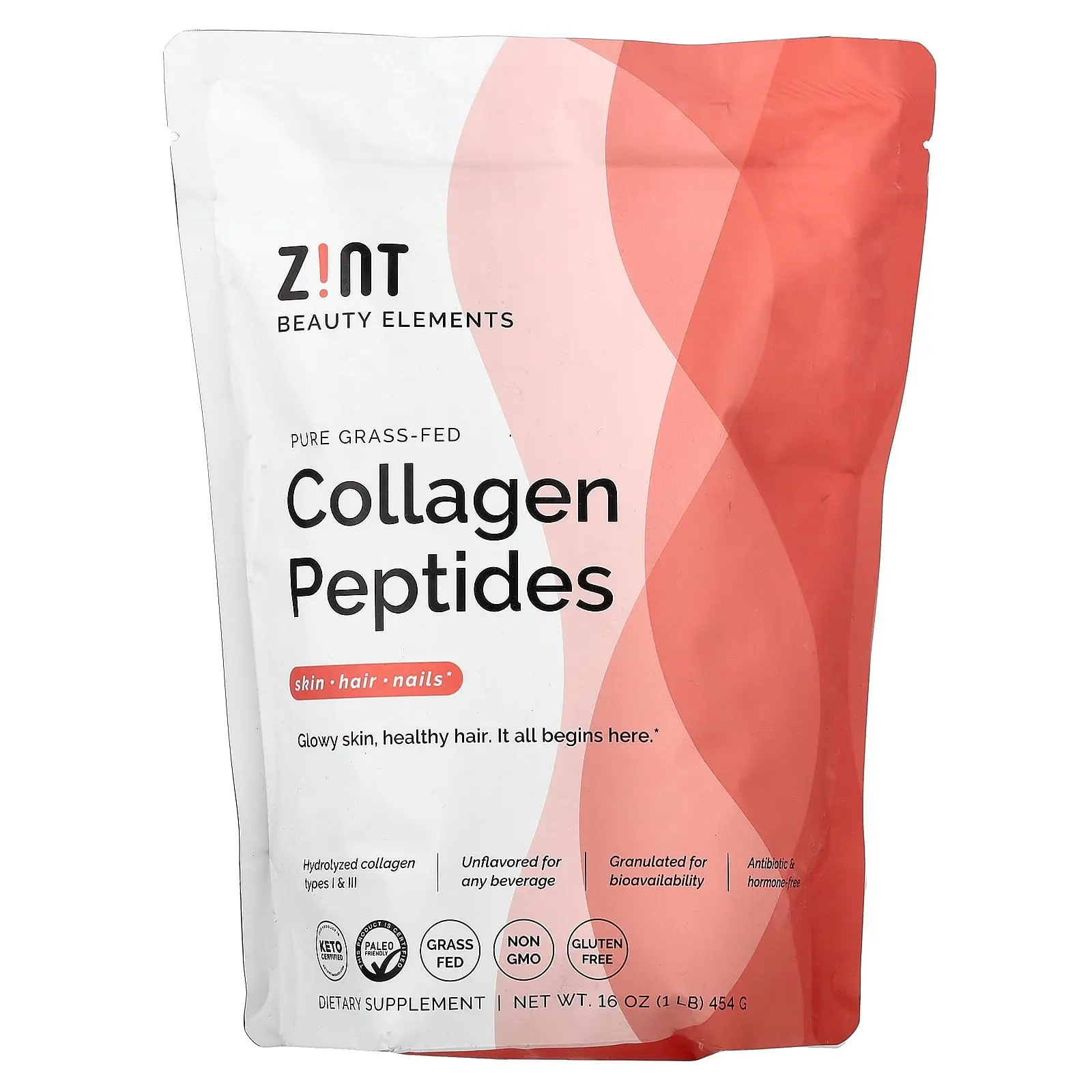 Zint Pure Grass-Fed Collagen Peptides, Unflavored, 16 oz (454 g)