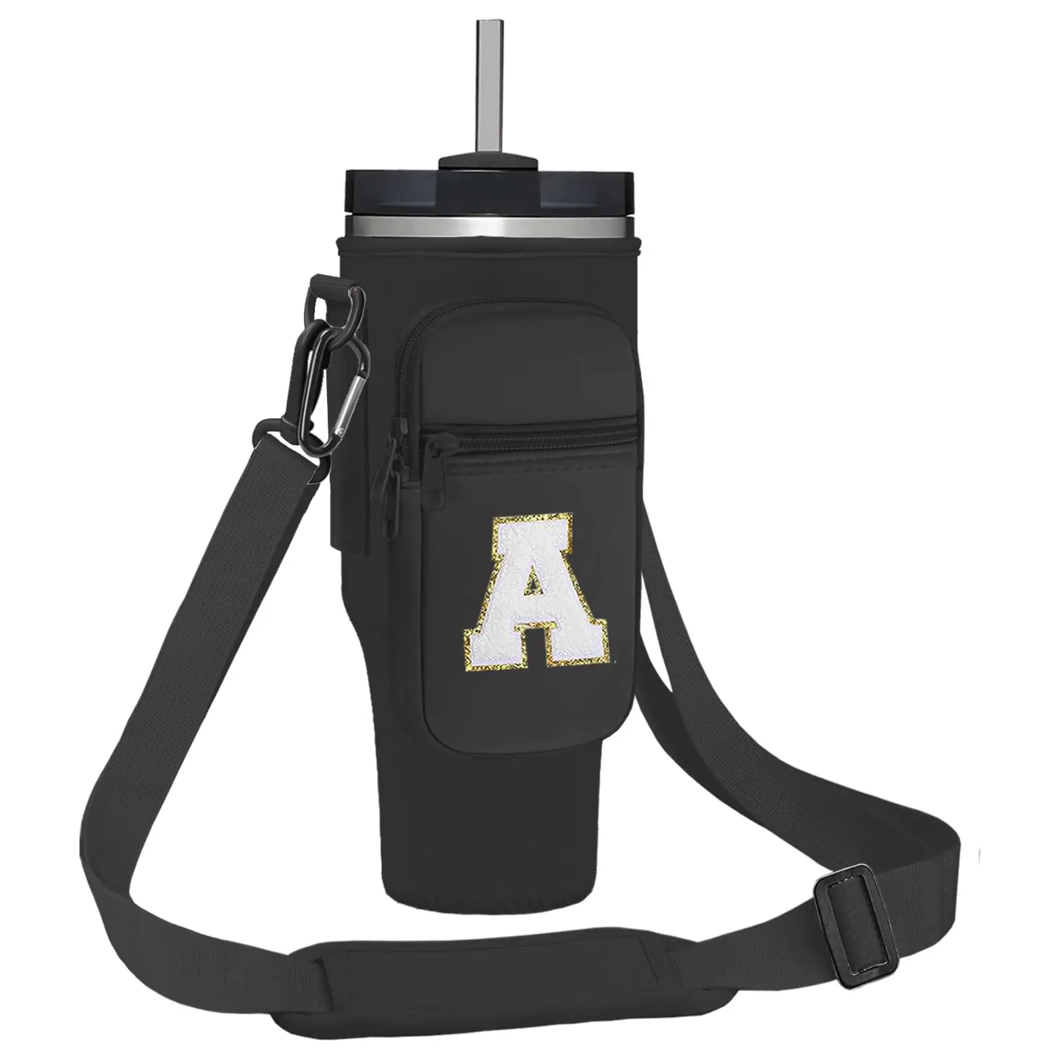Letter Pattern Cup Holder Bag, Reusable Cup Bag with Strap for Quencher 40oz Tumbler, Drinkware Accessories for Cup, Bottle Not Included