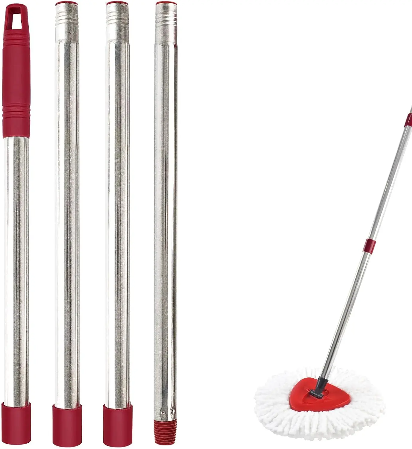 Mop Handle for Ocedar, Mop Handle for O Cedar, Spin Mop Replacement Handle for O Cedar, 4 Section 30" to 58" Mops Handles for Cedar Spin Mops & H2pro Flat Mop