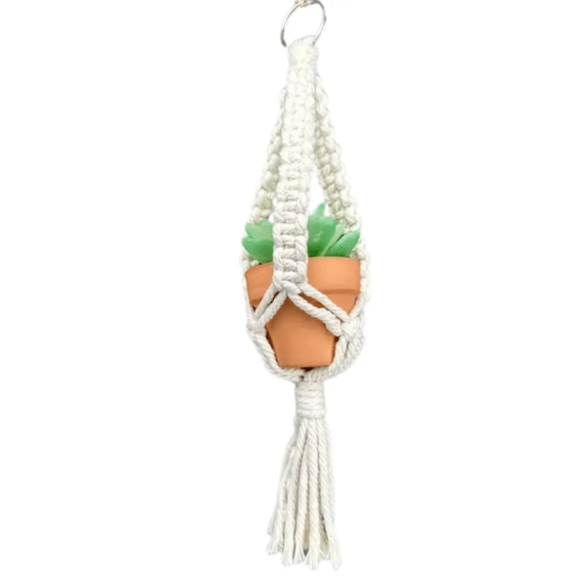 Syros Micro Plant Hanger 100% Cotton Macrame Mini Boho Plant Holder, Handmade Bohemian Home Décor, Car Succulent Hanger, Key Chain