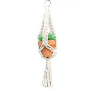 Syros Micro Plant Hanger 100% Cotton Macrame Mini Boho Plant Holder, Handmade Bohemian Home Décor, Car Succulent Hanger, Key Chain