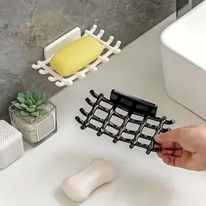 Elegant Shower Wall Mounted Soap Holder with Drain, Square Stand, No Drilling Required, High-End Bathroom Storage Box