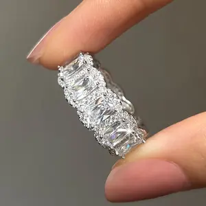 Shineofdiamond 925 Sterling Silver Elongated Cushion Cut Halo Eternity Wedding Band s925 sterling silver on  jewelry  tiktok  shop affordable  rings vintage jewelry