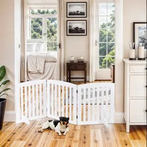 Pet Republic 3 Panels 24-inch Pet Puppy Gog Gate Foldable W/Support Leg for Doorways Stairs White