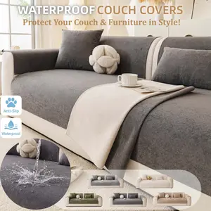 Waterproof Sofa Cover, Spill-Resistant Couch Seat Protector, Non-Slip Washable Sofa Seat Mat, Pet-Friendly Anti-Scratch Furniture Cover for Sectional, Loveseat & 3-Seater Living Room Decor, Washable Sofa Slipcover