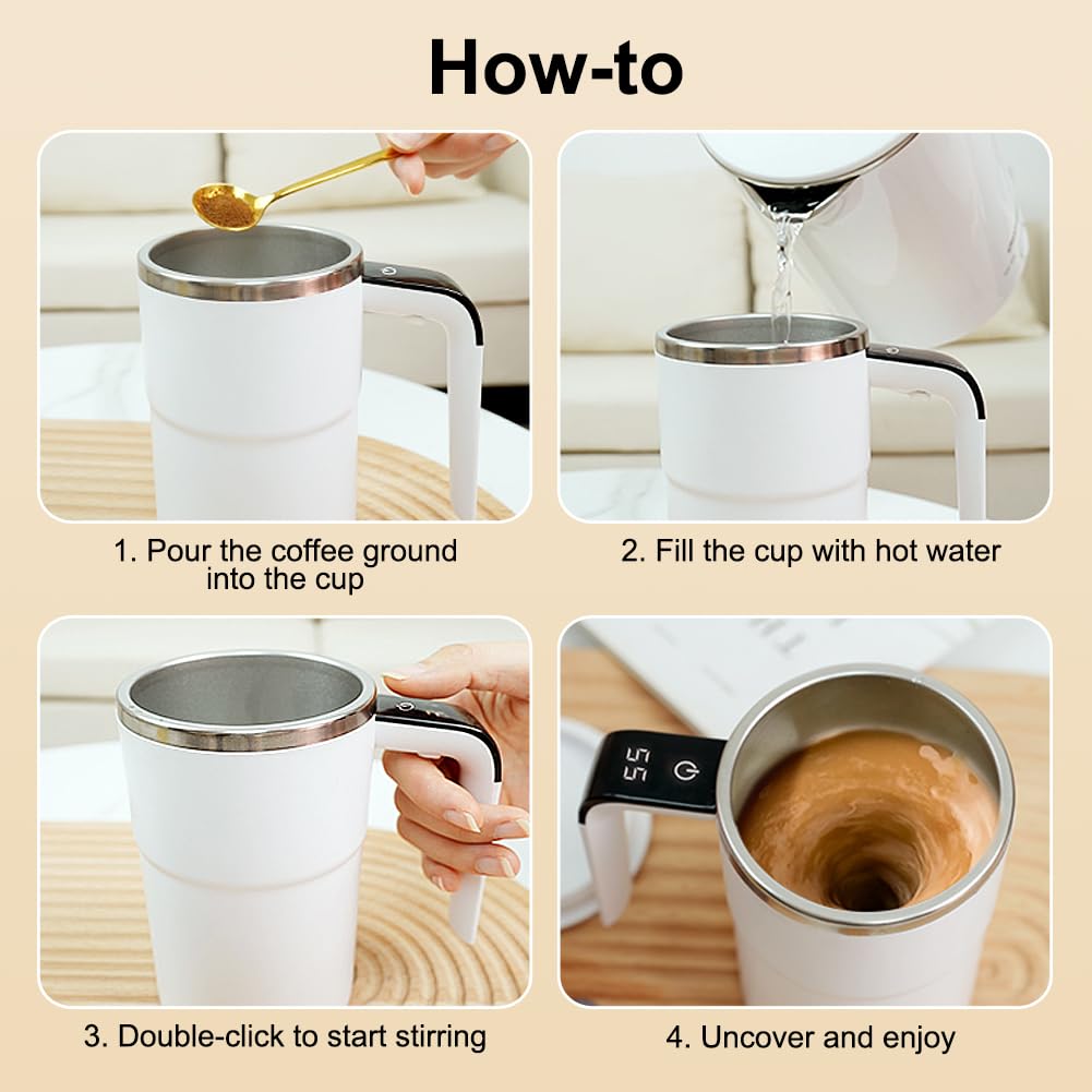 14oz Smart Self-Stirring Mug | USB Rechargeable Coffee Cup with LCD Temperature Display & Spill-Proof Lid,for Milk/Cocoa