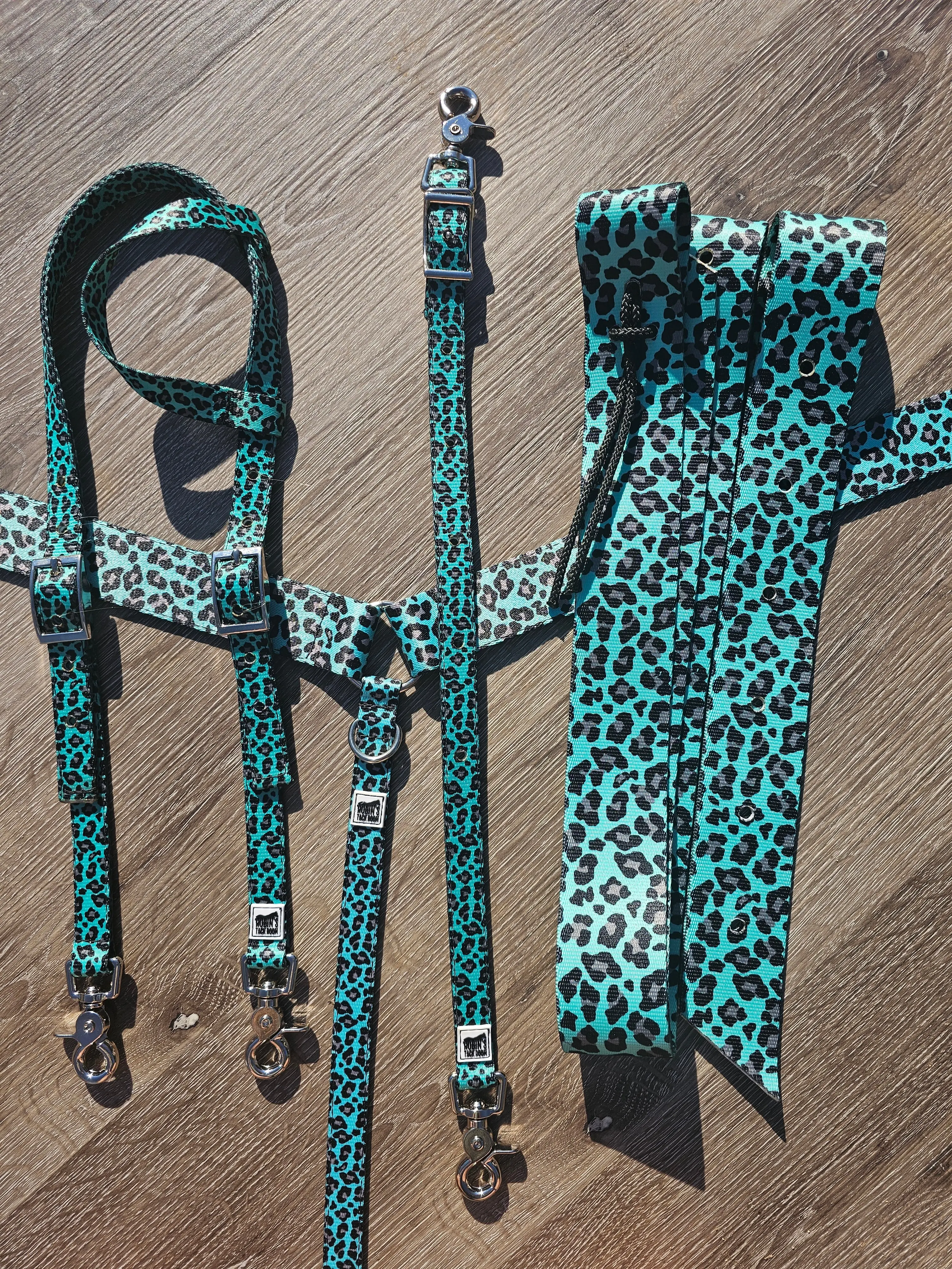 Turquoise cheetah tack set Turquoise cheetah tack set