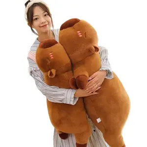 Kawaii Capybara Long Sleep Pillow Stuffed Capibara Plushie Cute Fluffy Doll Soft Sofa Cushion Nap Sleeping Toys for Home Bed