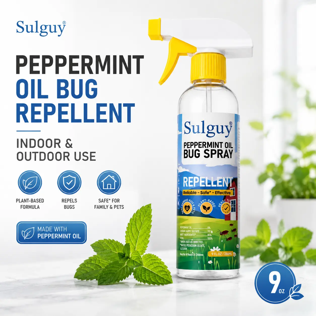 Sulguy Peppermint Oil Pest Control Spray - Insect and Pest Control Spray, Effective Repellent Spray,Natural Repellent for Ants, Spiders, and Cockroaches,Indoor Household Pest Control