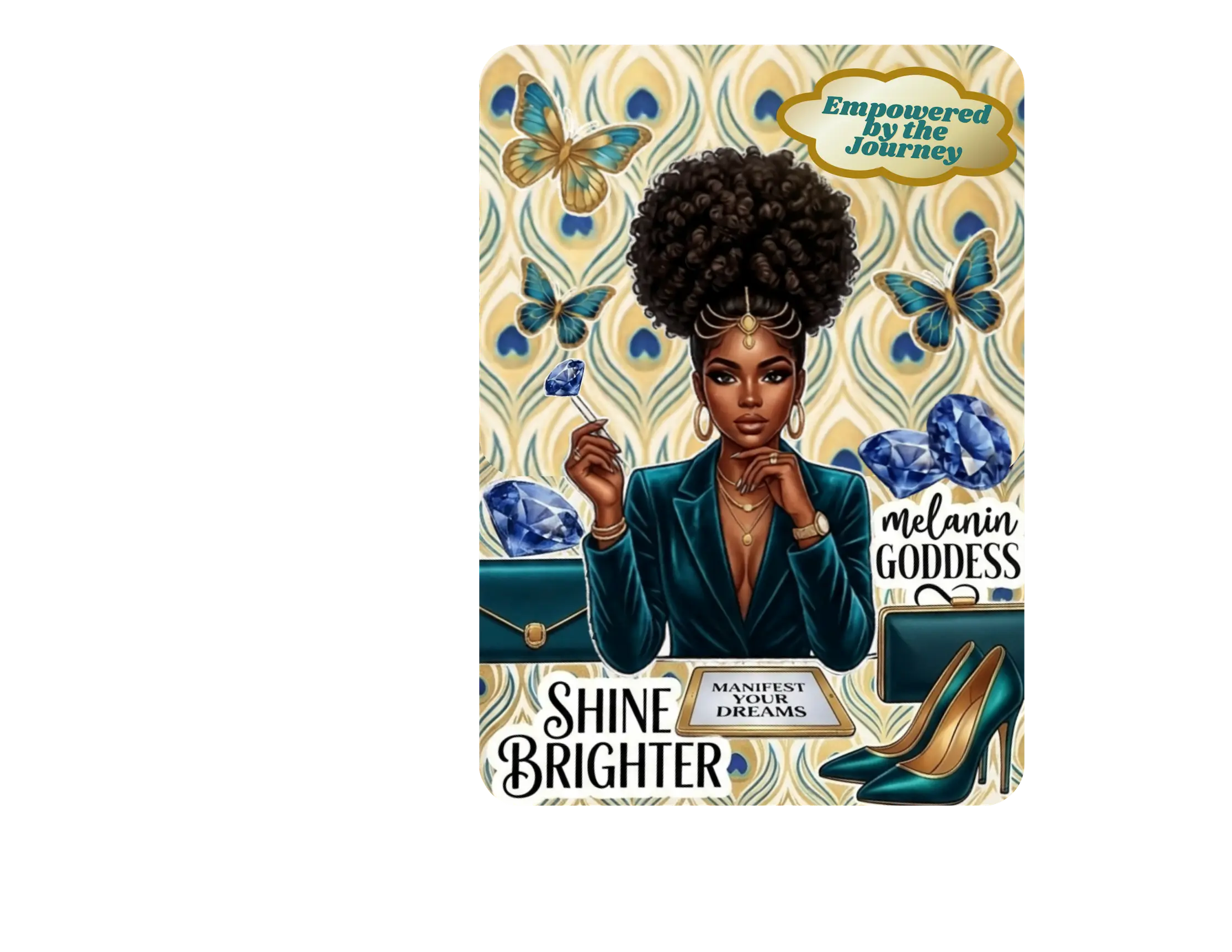 Women's Melanin Goddess Laminated Paper Kindle Insert - High-Quality Printed Image, Diamonds, Butterflies, Affirmation Text, Teal Accents, Dreamer Theme, Fits Standard Kindle Sizes, for Book Lovers (Print & Ship)