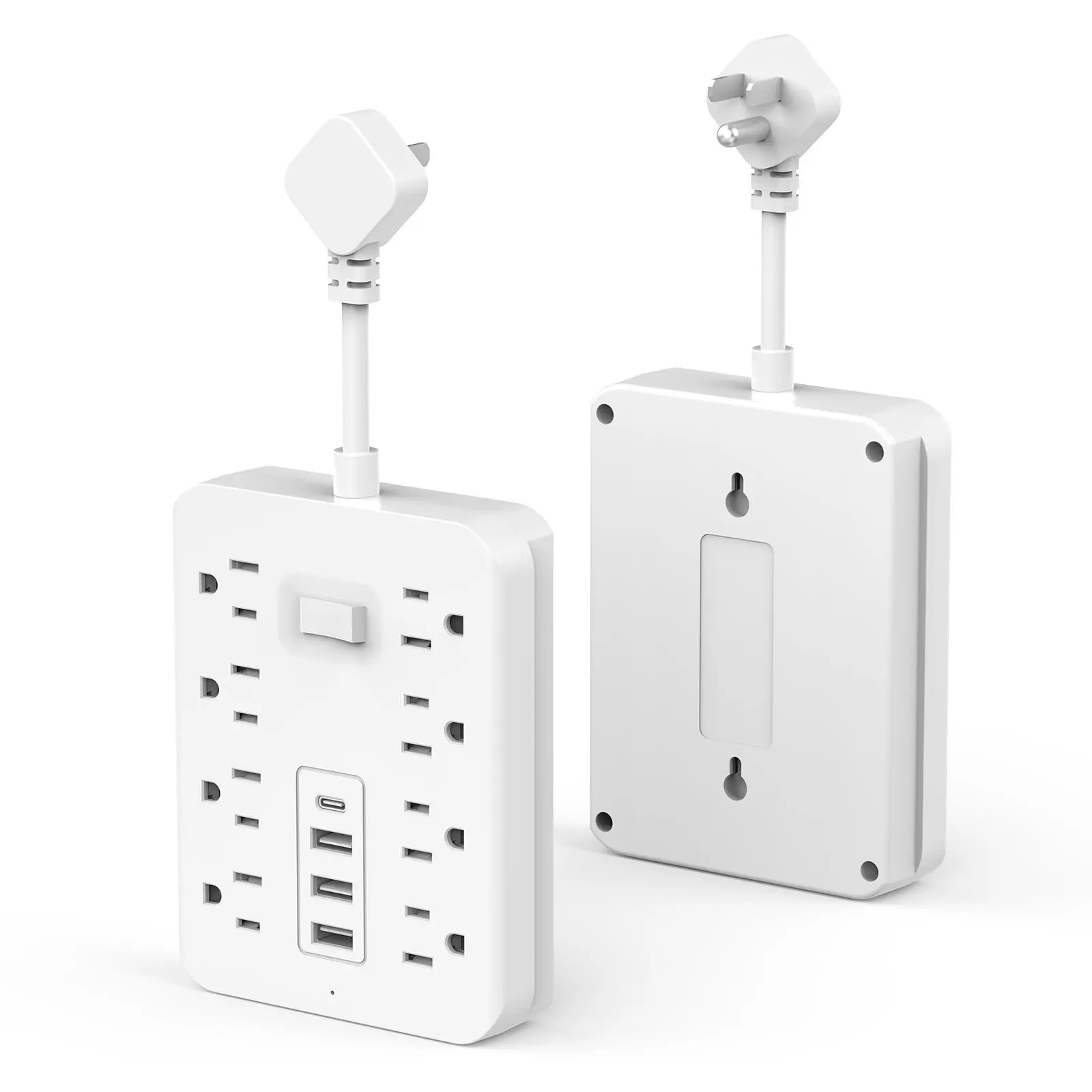 Surge Protector Power Strip  Extension Cord with 8 AC Outlets, 4 USB Ports (1 USB C) & One-Touch Switch, Short Cord Outlet Extender, Wall Mountable for Office Home Travel Dorm