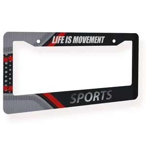 Racing Style Sports Aluminum License Plate Frame, "Life Is Movement" Automotive Accessory, Durable License Plate Cover