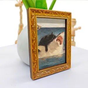 Funny Hakimi Refrigerator Magnet, Cat Riding Shark Wooden Mini Decorative Painting, Ocean Adventure Home Decoration, Fun Kitchen Accessory