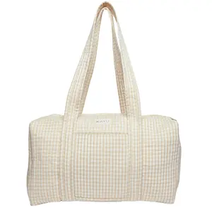 Daphne Travel Weekender Zip Tote Bag in Beige Gingham