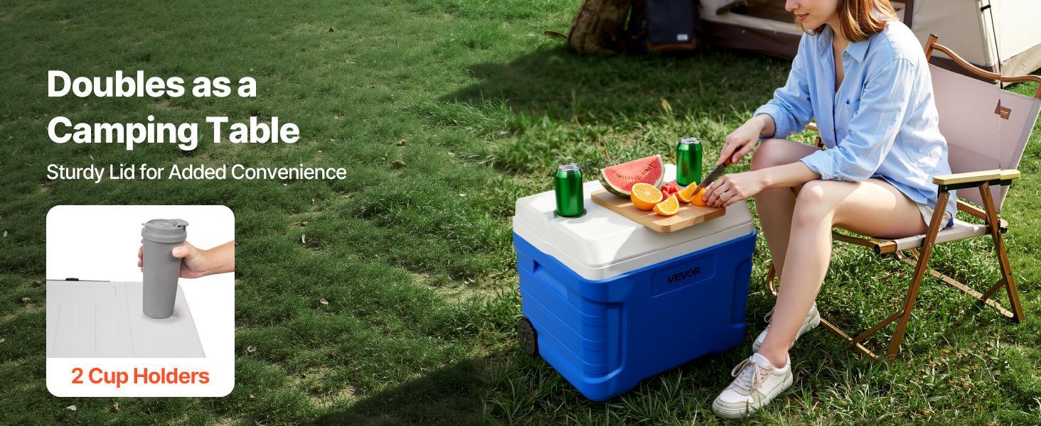 VEVOR 45QT Portable Rolling Hard Cooler with Wheels, Leak-Resistant Heat Insulating Coolbox, 48-Hour Ice Retention, Lightweight Durable Coolers & Cool Bags, Heavy Duty Protection for Campfire-BBQ Party, Food & Beverage#BackToSchool
