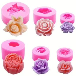 6 Pieces Floral Silicone Mold Set,Peony & Rose Designs for Candles,Clay,Chocolate,Candy,Handmade DIY Creation,Christmas Party Gifts,Hand Tools Kits