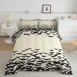 Bats Comforter Set,Halloween Bedding Set,Black Horror Wild Animals Down Comforter,Flying Mysterious Birds Wildlife Bedroom Decor Quilt