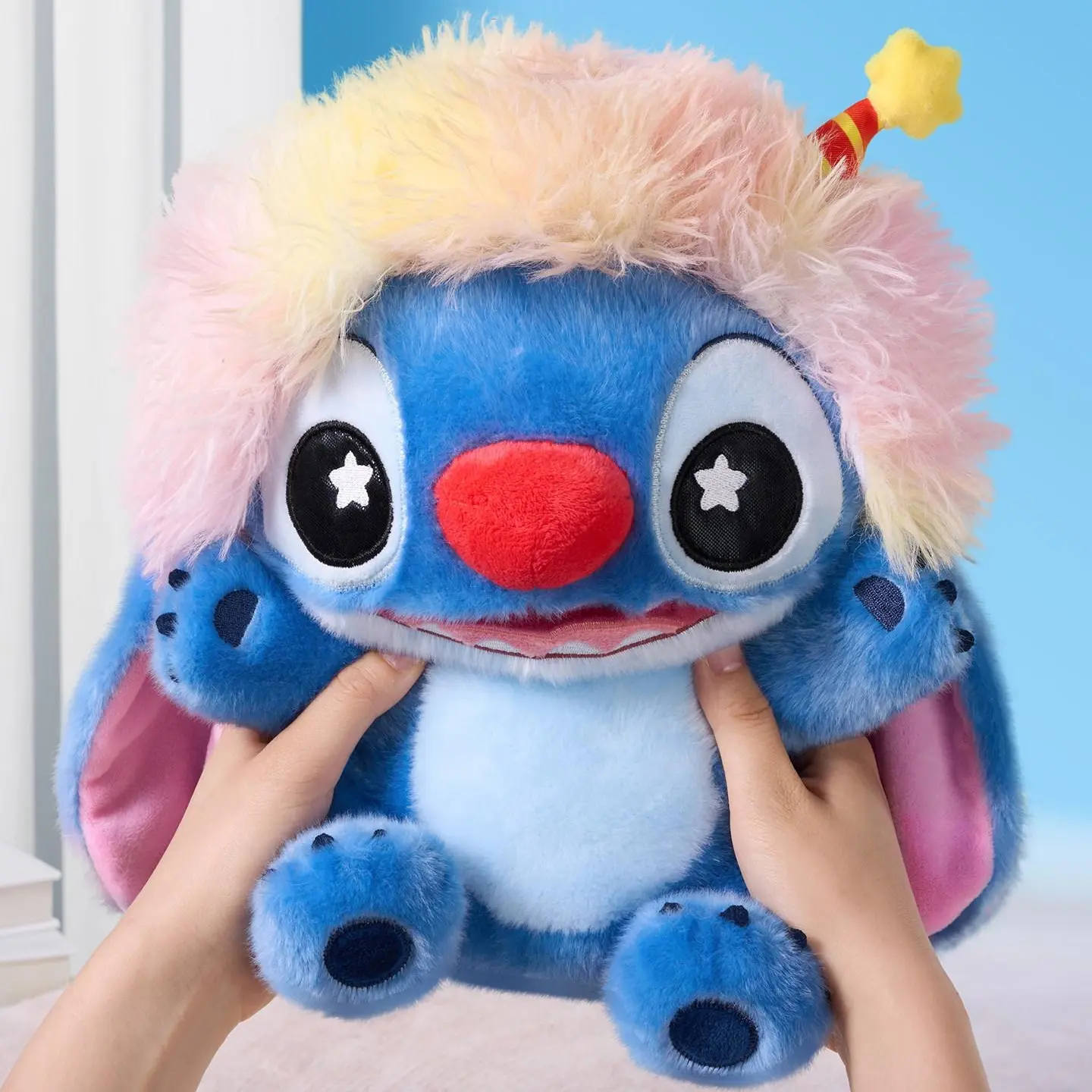 Disney Stitch Mischief Series – Afro Clown No.12 Sitting Plush, Cute Collectible Figure, Soft Stuffed Animal Toy, Perfect Gift for Stitch Fans!
