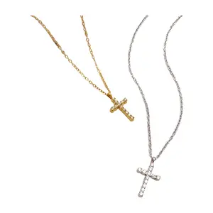 Glittering Cross Necklaces in Gold or Silver