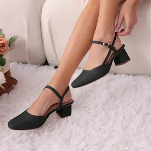 PASLTER Women's Slingback Chunky Low Heels Closed Square Toe Heel Wedding Party Dress Pumps Shoes
