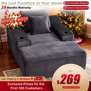 67" Chaise Lounge Chair 9.9'' Wide Armrest Indoor Corduroy Oversized Sleeper Sofa for Living Room Deep Seat Lounge with Two Soft Pillows Convertible Boneless Sofa Bed Black No Assembly Required