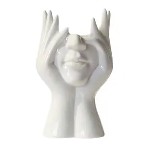Female Head Vase, Human Body Vase, Small Flower Vase, Ceramic Vase, Face Vase, Modern Vase for Garden Home Decor, Table Art Statue, Home Decorative Vase, Home Decoration