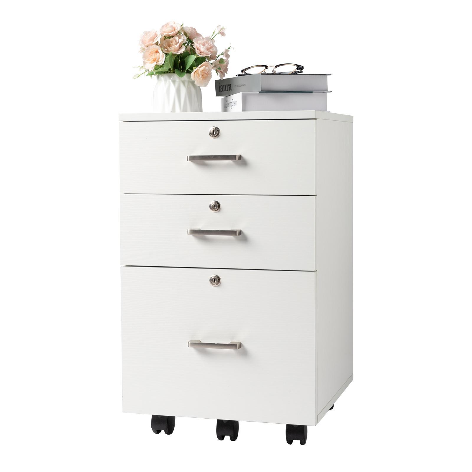 FCH White Wood Grain Density Board 3 Drawers Wooden Filing Cabinet With Pulleys Office Filing Cabinet Confidential