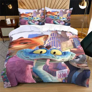 Zootopia Pattern Print Soft and Durable Bedding Sets, Including 1 Quilt Cover and 1 or 2 Pillowcases, Excluding Quilt and Pillow Inserts, Perfect for Adult Gifts, Modern Stylish Bedroom Bed Decorations
