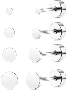 Round 4 Pairs Silvery Trendy Stud Earrings Titanium Stud Earrings for Women Men 2/3/4/5mm Earrings Set Cartilage Earrings Hypoallergenic for Sensitive Ears