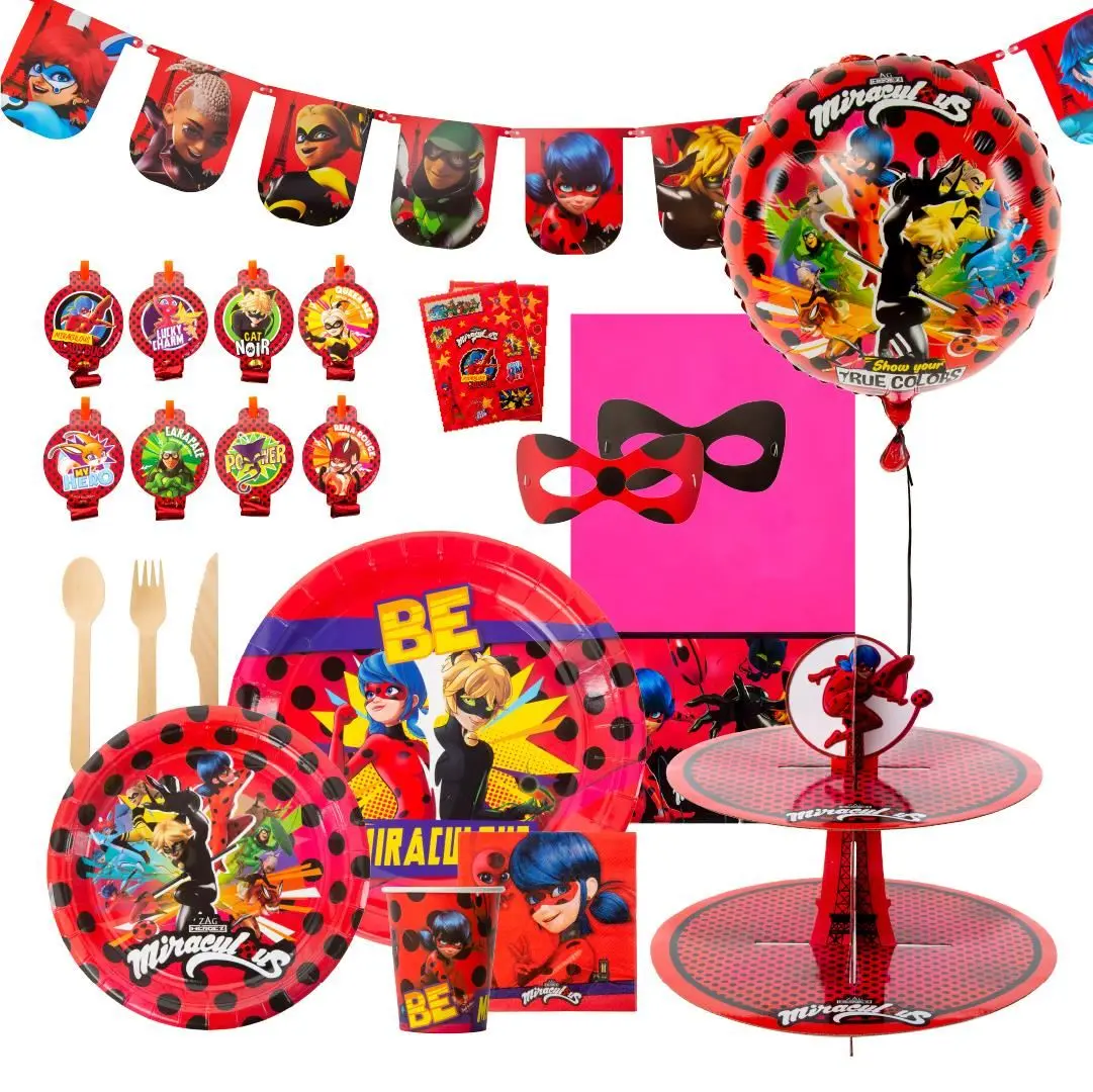 Miraculous Ladybug Party in a Box Birthday Decoration 126pc Supply Kit Mighty Mojo spongebob Balloon Adventure christmas ornaments 2k  birthday  party  signs