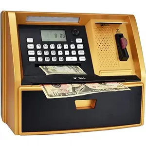 Talking ATM Savings Bank, Digital Piggy Bank, ATM Money Coins Machine for Kids Birthday Gift (Golden/Black)